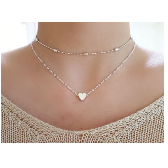 Jewelry - 4 for $20 Layered Heart Choker Necklace (Silver)